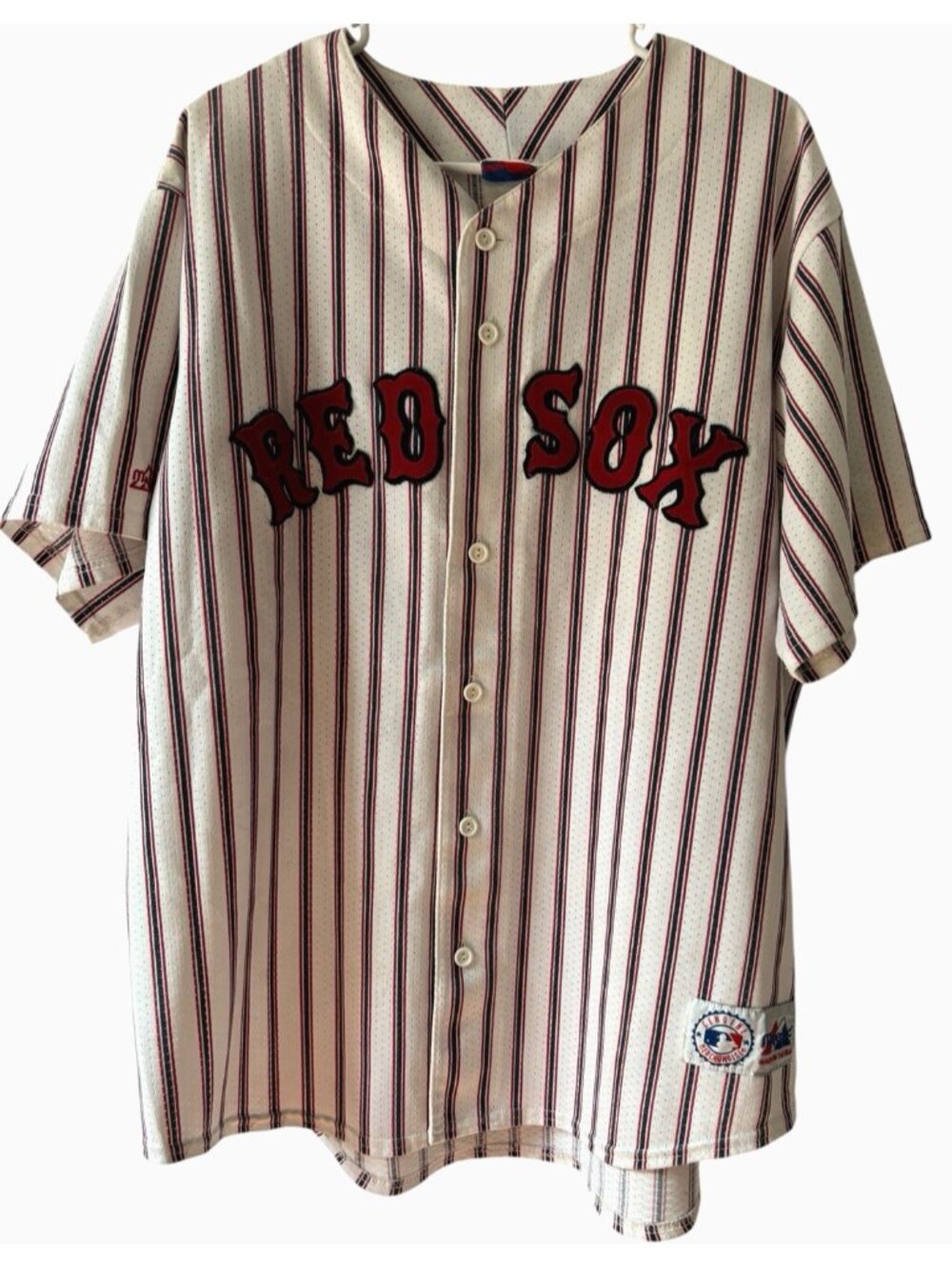 Vtg 90s Majestic Boston Red Sox Baseball Jersey XXL Pinstripe Sewn Button Front